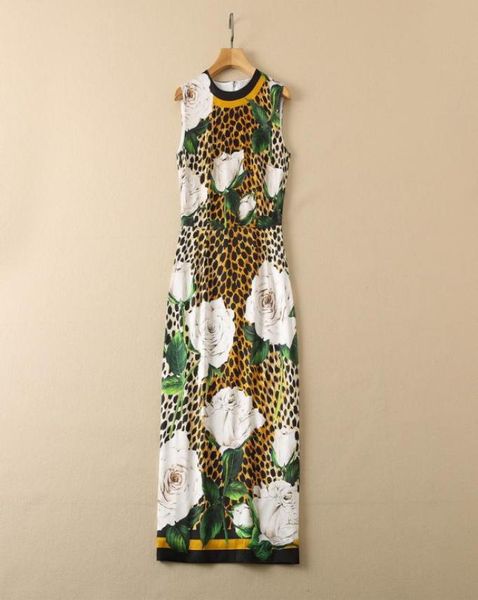 

european and american women039s wear autumn 2022 new styles sleeveless round neck rose leopard print fashionable silk dress6370745, Black;gray