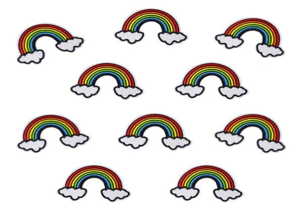 

10pcs rainbow embroidered patches for kids clothing bags iron on transfer applique patch for dress jeans diy sew on embroidery sti7279063, Black