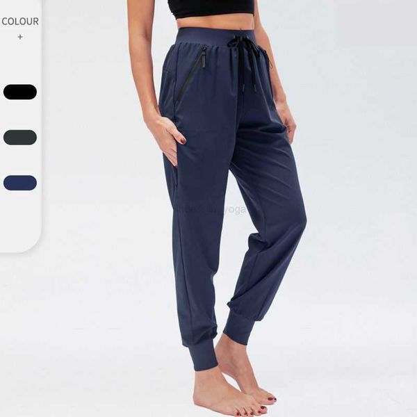 

lu women yoga ninth pants running fitness joggers with zipper pocket high waist elastic casual jogging pants 4 colors d12368