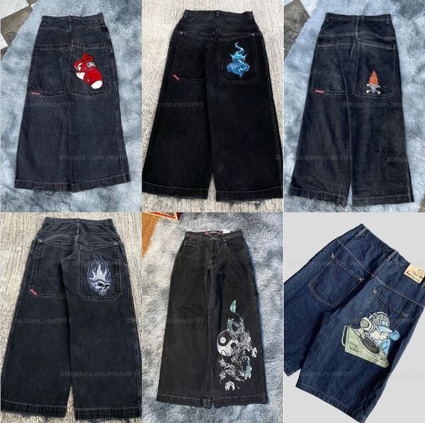 

mens jnco jeans for mens y2k streetwear hip hop boxing gloves graphic print baggy black pants men women harajuku gothic wide trouser, Blue