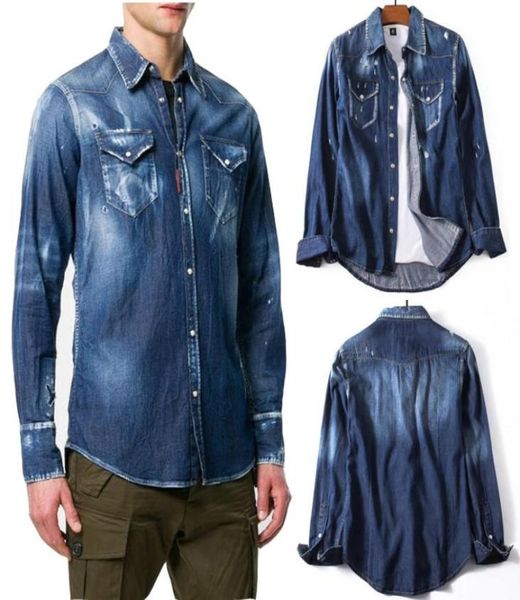 

lxury new ripped denim shirt men039s distressed bleached wash vintage casual slim fit jean shirts cool guy1694597, White;black