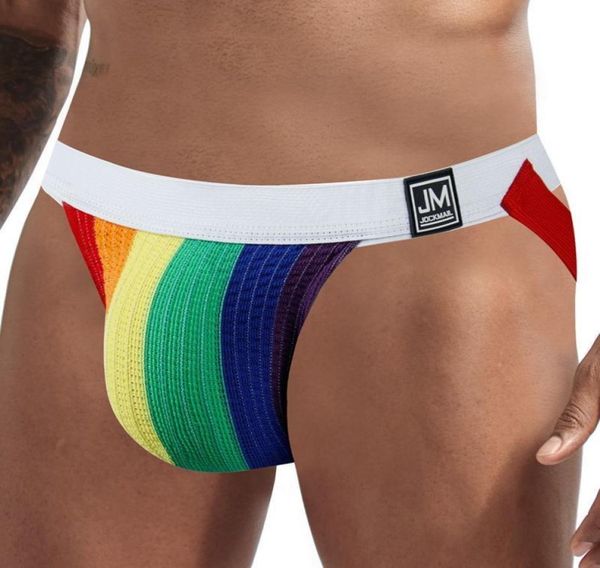 

2pcs underwear men jockstrap lingerie thongs tanga panties gym strap briefsissy gay underpants rainbow white mesh 2203289711017, Black;white