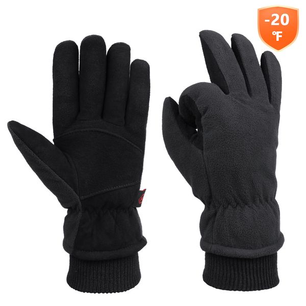 

sports gloves ozero winter ski warm cold proof deerskin leather glove waterresistant windproof insulated outdoor driving cycling 230821, Black