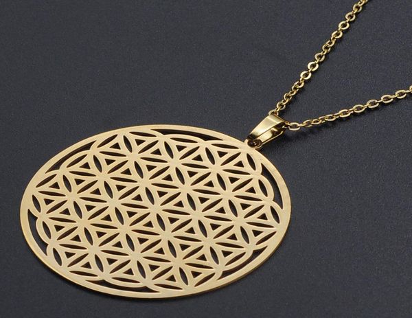 

vintage flower of life necklaces women pendent aesthetic stainless steel jewelry gold color hollow men necklace wicca 20217112625, Silver