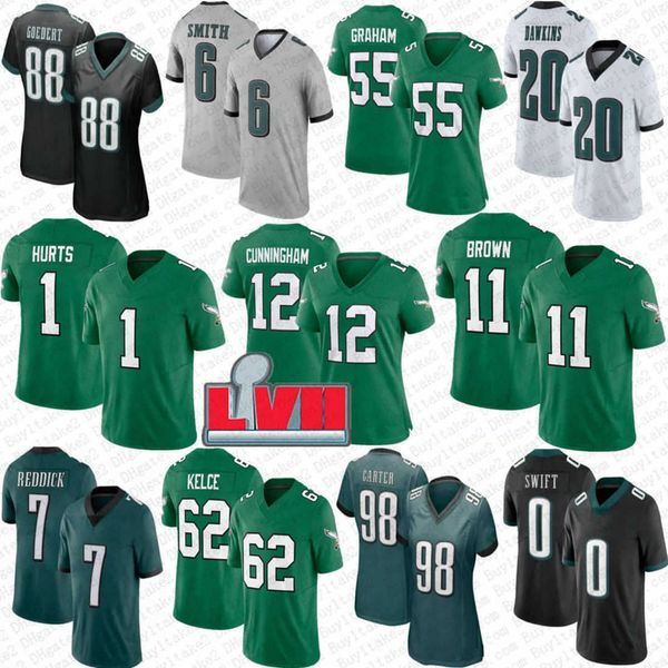 

jason kelce jalen hurts football jersey brown devonta smith d'andre swift brian dawkins haason reddick nolan jalen carter michael vick, Black;red