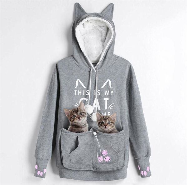 

kenancy cat lovers hoodies kangaroo dog pet paw emboridery pullovers cuddle pouch sweatshirt pocket animal ear hooded outwear cj198135982, Black