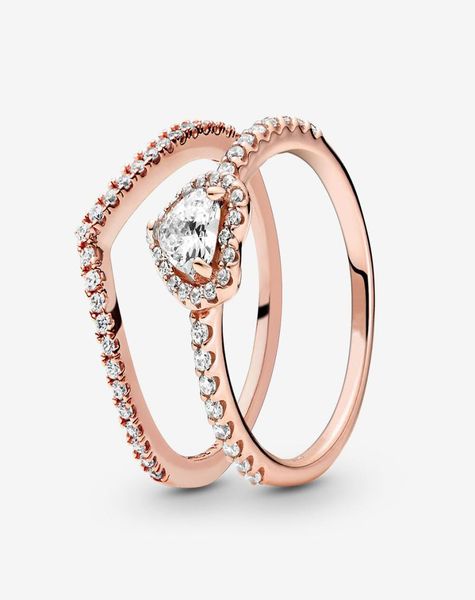 

100 925 sterling silver playful love elevated heart wishbone ring set for women wedding rings fashion jewelry accessories1623026, Slivery;golden