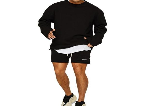 

3 colors mens tracksuit two pieces long sleeve short pants sportswear loose casual outfit sport set shorts fitness6670506, Gray