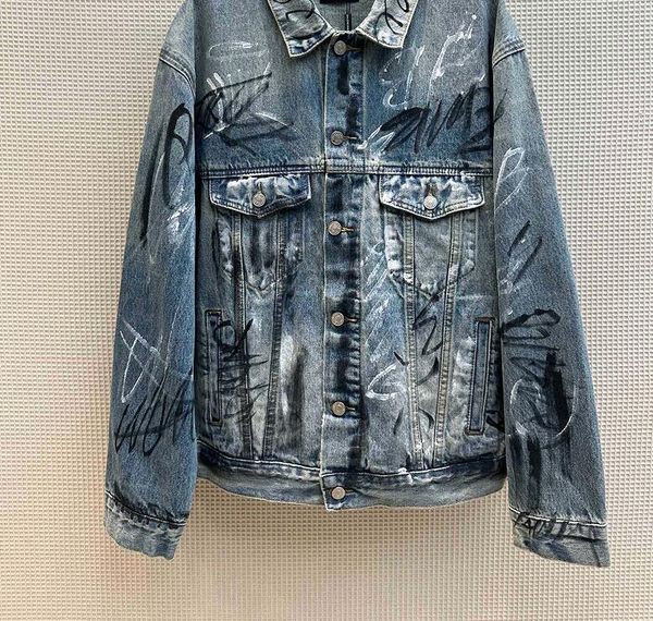 

men women hand drawn graffiti printing denim jacket washing make old, Black;brown