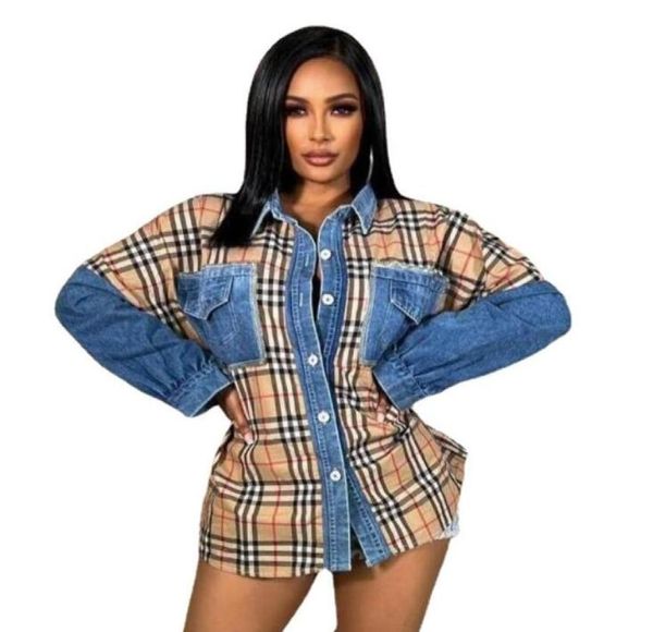 

classic designer women039s outerwear coats jackets 2022 latest style fashion casual plaid panel denim jacket long sleeve single2981710, Black;brown