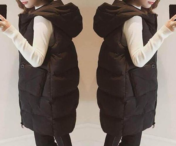 

women039s vests hoodie waistcoat vest womens plus size gilet casual sleeveless black long jacket coat female winter outwear3412149, Black;white