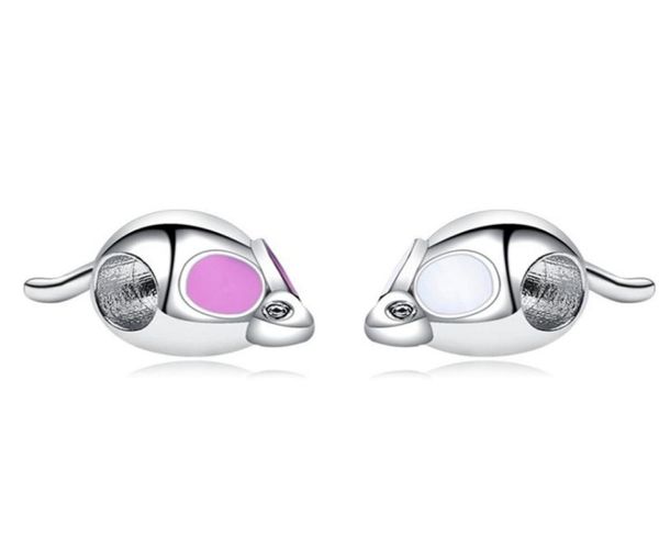 

painted pink or white mouse charm bead big hole fashion women jewelry european style for diy bracelet necklace panza0061125179354, Bronze;silver
