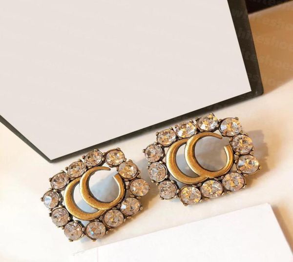 

gold plated stud womens designer letters studs shining rhinestone earring diamond stud women valentines gift2576924, Golden;silver