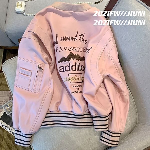 

womens jackets pink baseball uniform jacket women fashion spring and autumn loose casual american motorcycle pu leather for 230821, Black;brown
