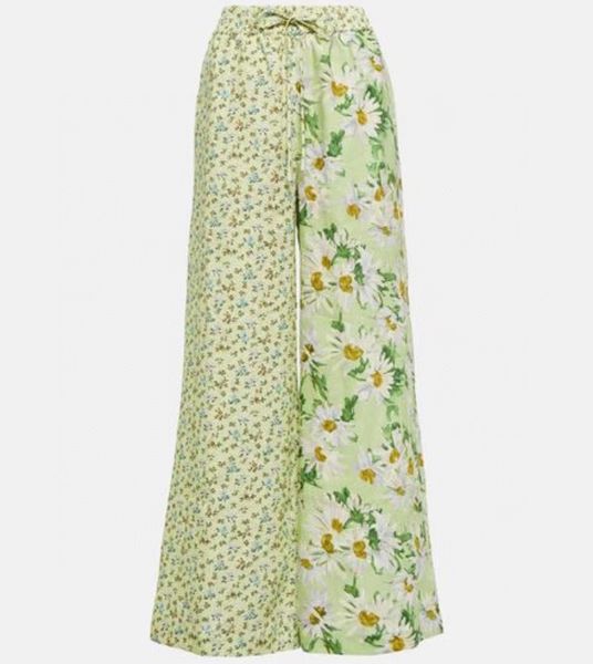 

women's pants australian designer autumn 2023 linen printed pants, Black;white