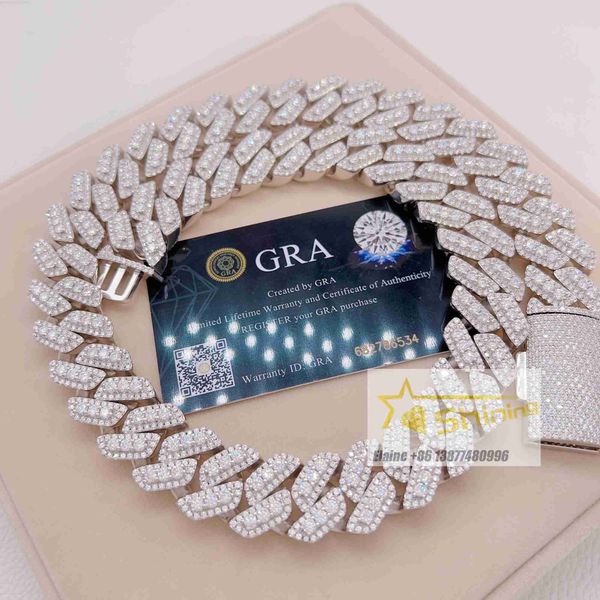 

20mm big men necklace luxury hip fine jewelry iced out vvs moissanite diamond silver 925 iced out cuban link chain