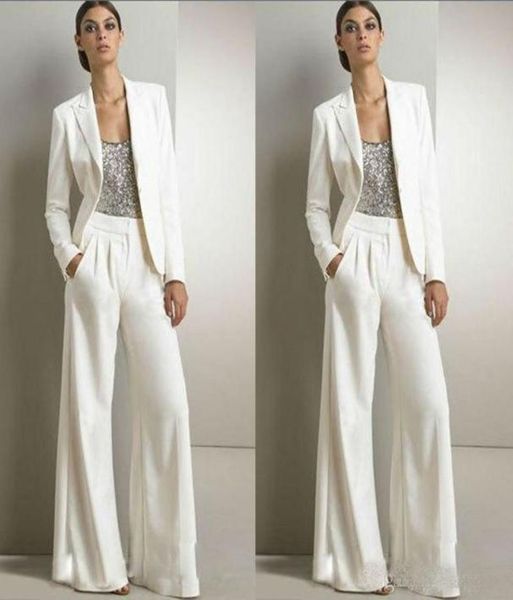 

2020 new bling sequins ivory white pants suits mother of the bride dresses formal tuxedos women party wear new fashion modest suit5788445, Black;red