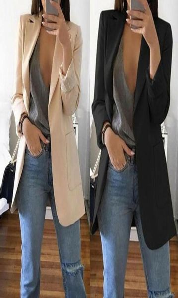 

2023 new arrival women ladies long sleeve cardigan slim jackets suit coat work jacket casual mid coat lapel2876535, White;black