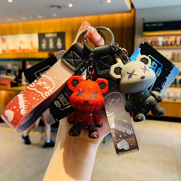 

genuine cartoon trendy cool gradient bear keychain doll chameleon bear bag car keychain accessory pendant, Slivery;golden