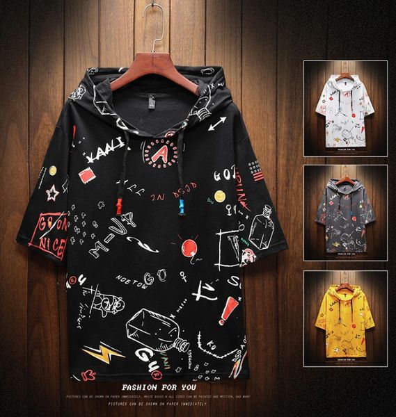 

fashion style men summer tshirt short sleeve slim fit pattern cartoon tshirt boy student hoody men cotton7384417, White;black