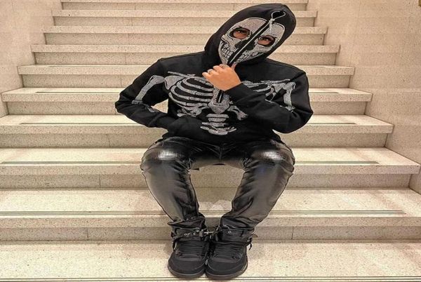 

men's hoodies sweatshirts mens rhine skeleton sweatshirt korean fashion punk sport coat pullover skull graphics goth long sleeve hoodie, Black