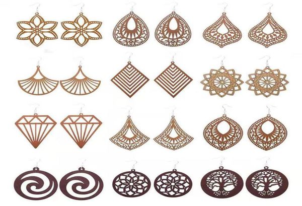 

fashion designer geometric wood charm earrings for women trendy natural wooden statement earrings handmade african jewelry wholesa8893406, Golden