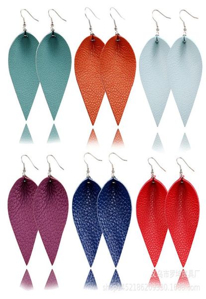 

christmas gift retro style genuine leather leaf earrings fashion dangle earrings for women 27 colors fj4304943498, Red;brown