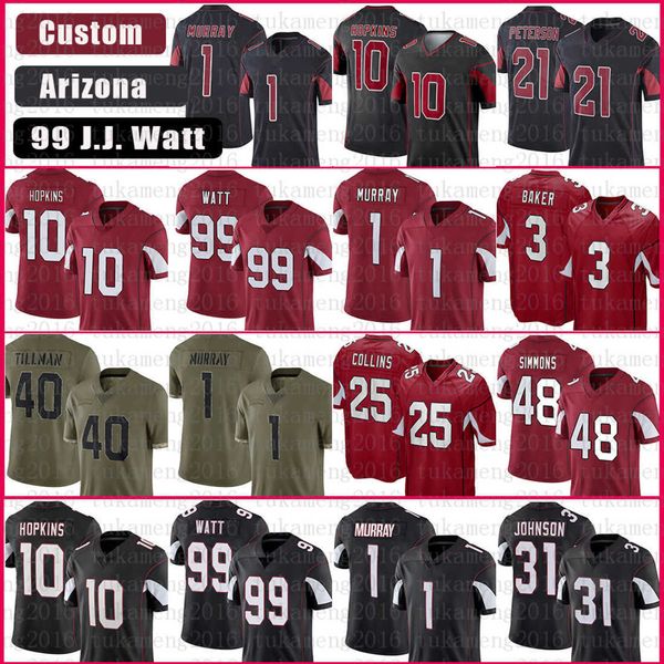 

j.j. watt football jersey kyler murray budda baker a.j. green isaiah simmons zach ertz deandre hopkins james conner rondale moore kelvin bea, Black;red