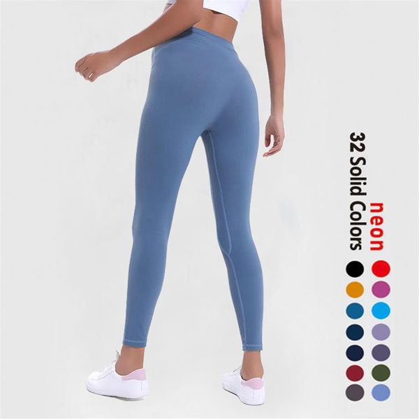 

lycra fabric solid color women yoga pants high waist sports gym wear leggings elastic fitness lady outdoor sports trousers236v
