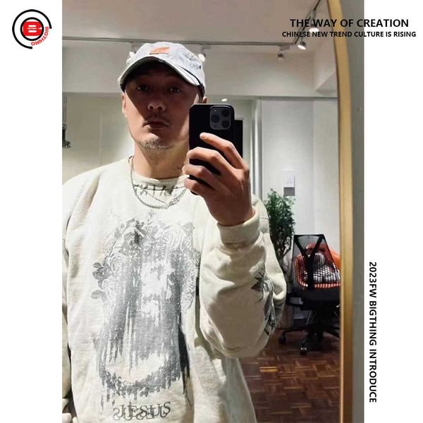 

saint michael american graffiti print damaged washable old autumn/winter plush couple round neck sweater for men, Black