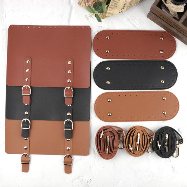 

bag parts accessories handbag shoulder strap diy replacement bag straps pu leather bag accessories with bag bottom for women handmade bag 23, Black