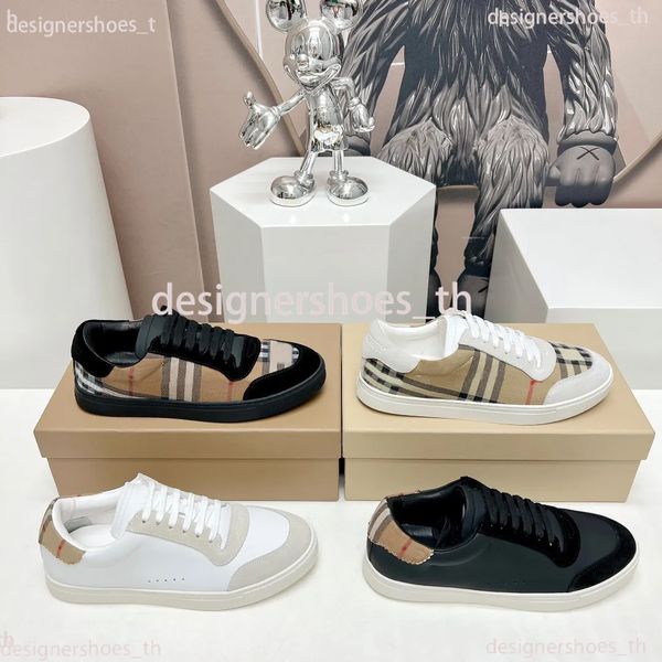 

check cotton sneakers designer shoes men print women leather vintage sneaker designer lace up classic lattice shoes outdoor casual shoes, Black