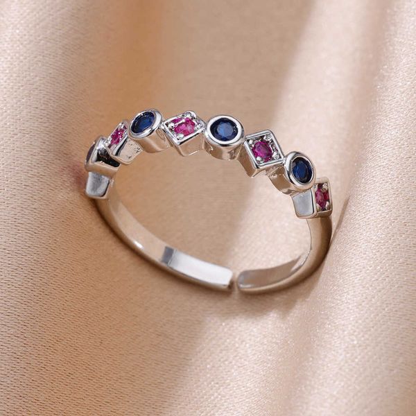 

band rings colorful zircon round square rings for women gold plated adjustable stainless steel ring wedding jewelry r230822, Silver