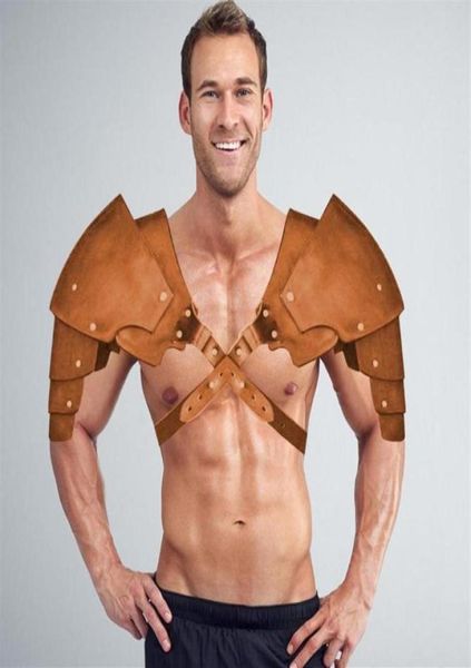 

medieval retro mens shoulder armor steampunk adjustable faux leather body chest guard with multilayer leather shoulder pad274f7638116, Black;blue