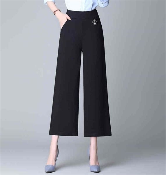 

women wide leg pants woman loose casual high waist elastic summer womens pants solid color capris trousers plus size s 4xl 2104123624709, Black;white