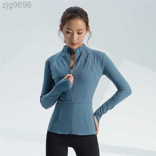 

desginer alos yoga jacketdress women's standing neck zipper sports coat spring and autumn warm fit fitness long sleeve jacket top, Black;brown