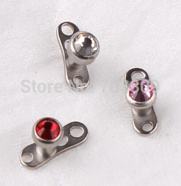 

g23 titanium flat cz crystal dermal anchor piercing jewelry lot of 12pcs mix 3 color factory direct s3022480, Slivery;golden