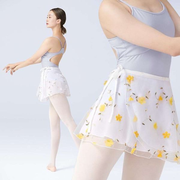 

dance gauze skirt half female tutu embroidered short ballet summer, Black