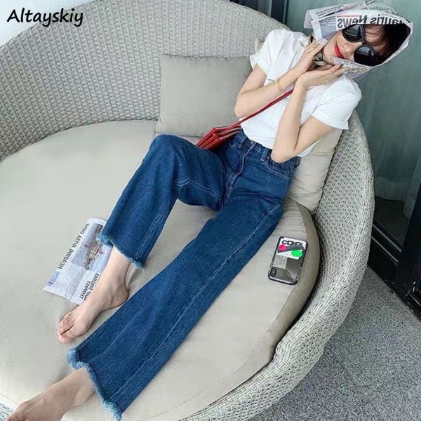 

women's jeans tassel jean xs5xl pure minimalist casual loose summer denim trousers wide leg students allmatch stylish empire 230821, Blue