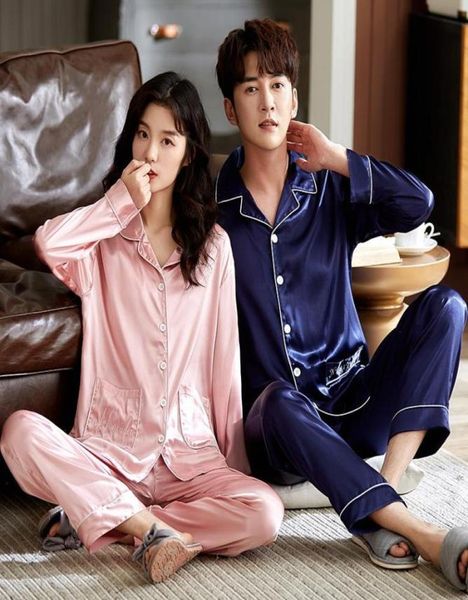 

m4xl spring and autumn sleepwears silk pajamas set solid long sleeve sleepwear pijama women men loungewear5637988, Black;red