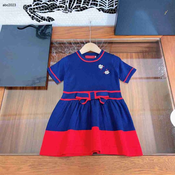 

new designer girl jersey dress baby clothes bow tie belt decoration kids frock with belt size 100-160 cm child knit skirt aug21, Red;yellow