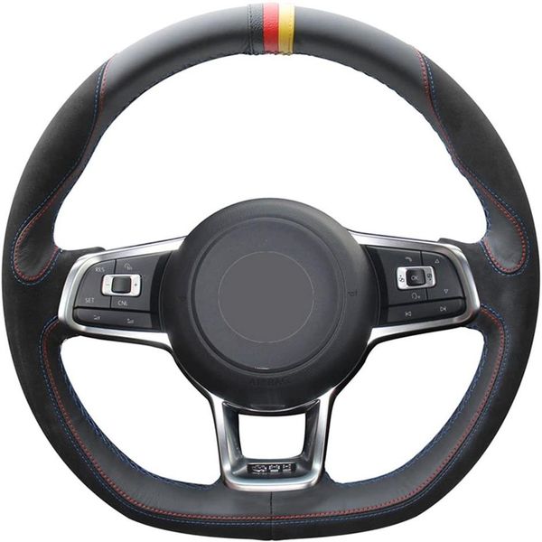 

diy suede black leather auto custom steering wheel covers for 2015 -2018 volkswagen jetta gli 2015-2017 golf r 2015-2018 golf 262z
