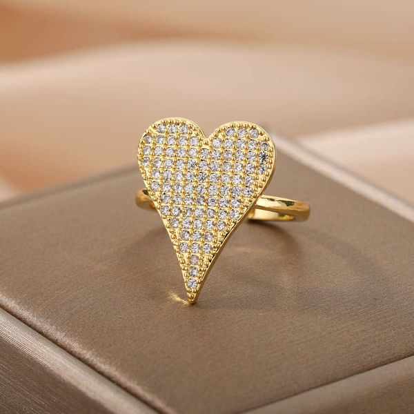 

band rings cubic zirconia big heart rings for women geometric love heart finger ring female wedding engagement jewelry accessories gift r230, Silver