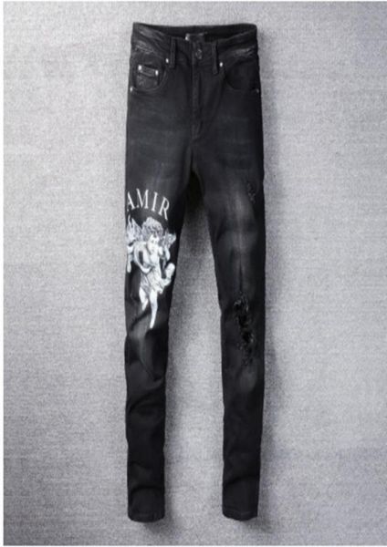 

black letter angel printing slim jeans mens jeans skinny streetwear motorcycle pants hip hop men los hombres9235699, Blue