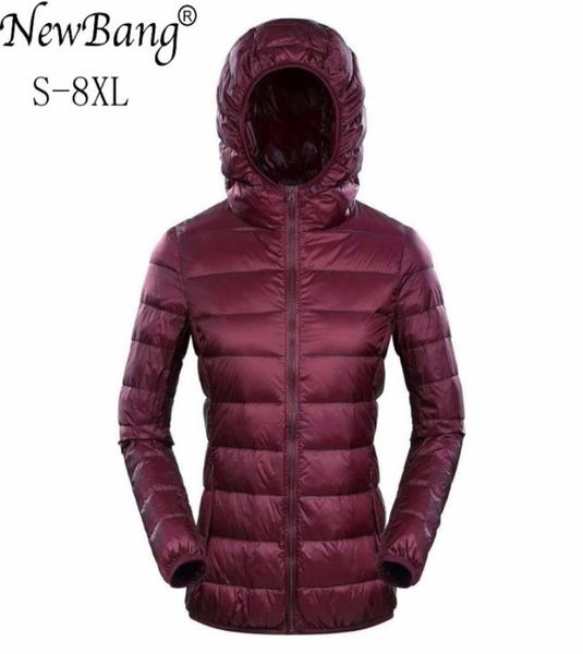 

newbang brand womens down jackets ultra light down jacket women 5xl 6xl 7xl plus feather winter thin warm windbreaker coats s181018120462, Black
