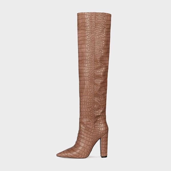 

2021 spring and autumn new thick heel high boots fashion women's boots stone pattern boots large size 45 230822, Black