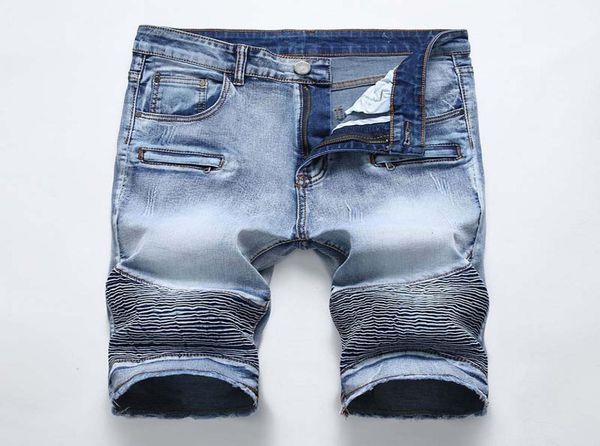 

men short denim pant knee length jean mid waist causual fashional distressed shorts ripped straight wave5642604, Blue