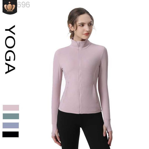 

desginer alos yoga jacketalojacket women's standing collar quick drying slim fitting running cardigan fitness suit windproof warm long, Black;brown