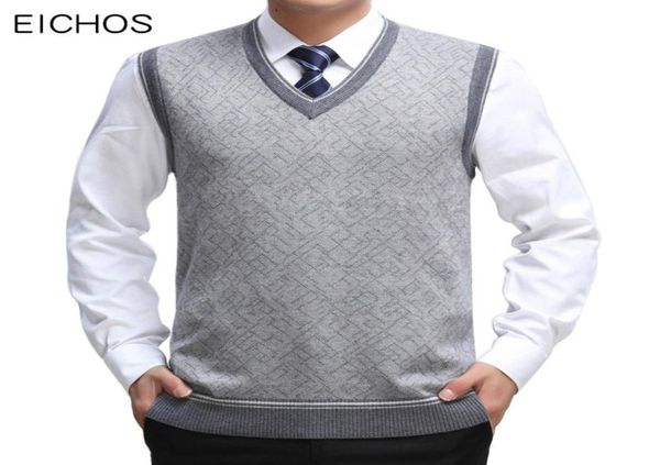 

eichos mens sweater vest wool pullover sleeveless waistcoat casual business male v neck knitted cashmere sweater men 0228my5780716, White;black