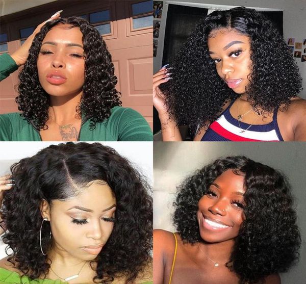 

curly short bob wigs 13x6 full lace human hair wigs brazilian 250 density glueless lace frontal wig 4166699, Black